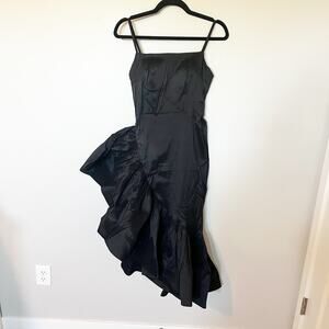 Beulah style black midi dress asymmetrical ruffle cocktail party size small